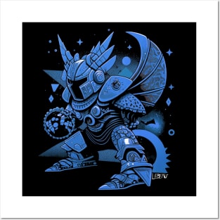 evil armored knight in blue art ecopop cartoon Posters and Art